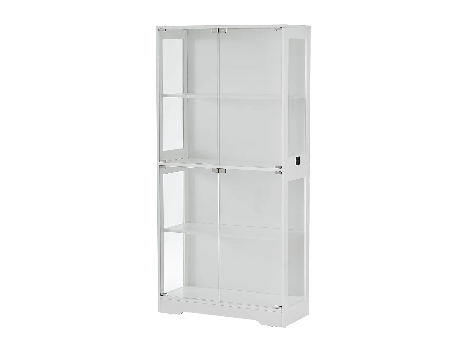 Vitrinekast met 4 glazen deuren, LED-verlichting en slimme sensoren, wit, MDF