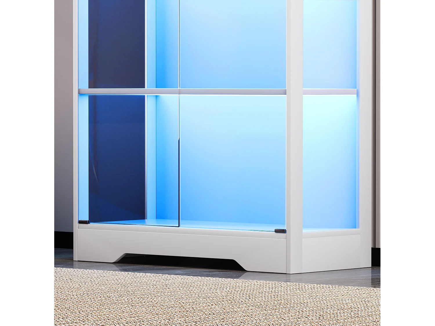 Vitrinekast met 4 glazen deuren, LED-verlichting en slimme sensoren, wit, MDF