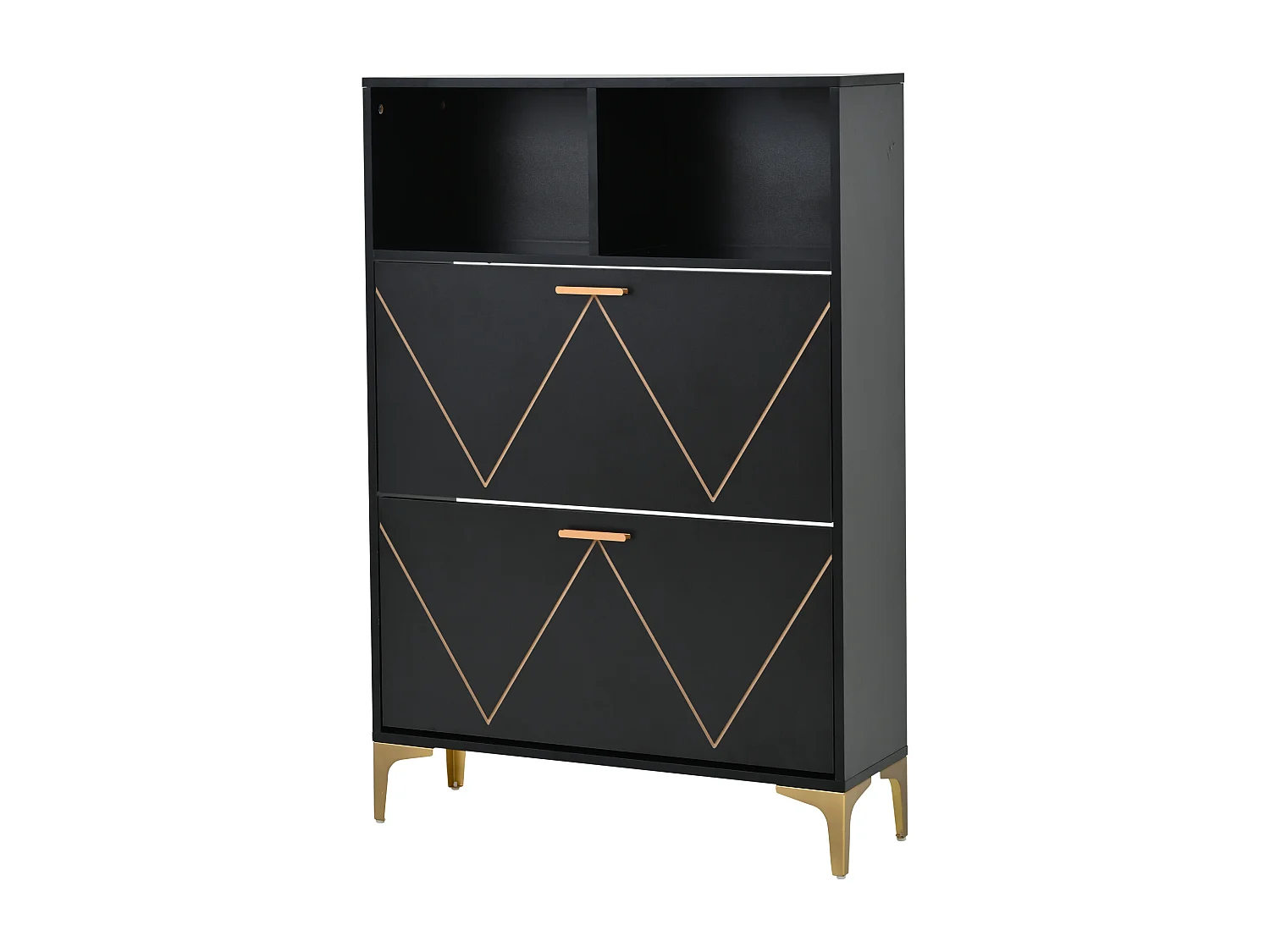 Meuble à chaussures avec 2 portes abattantes - pieds en métal - Noir