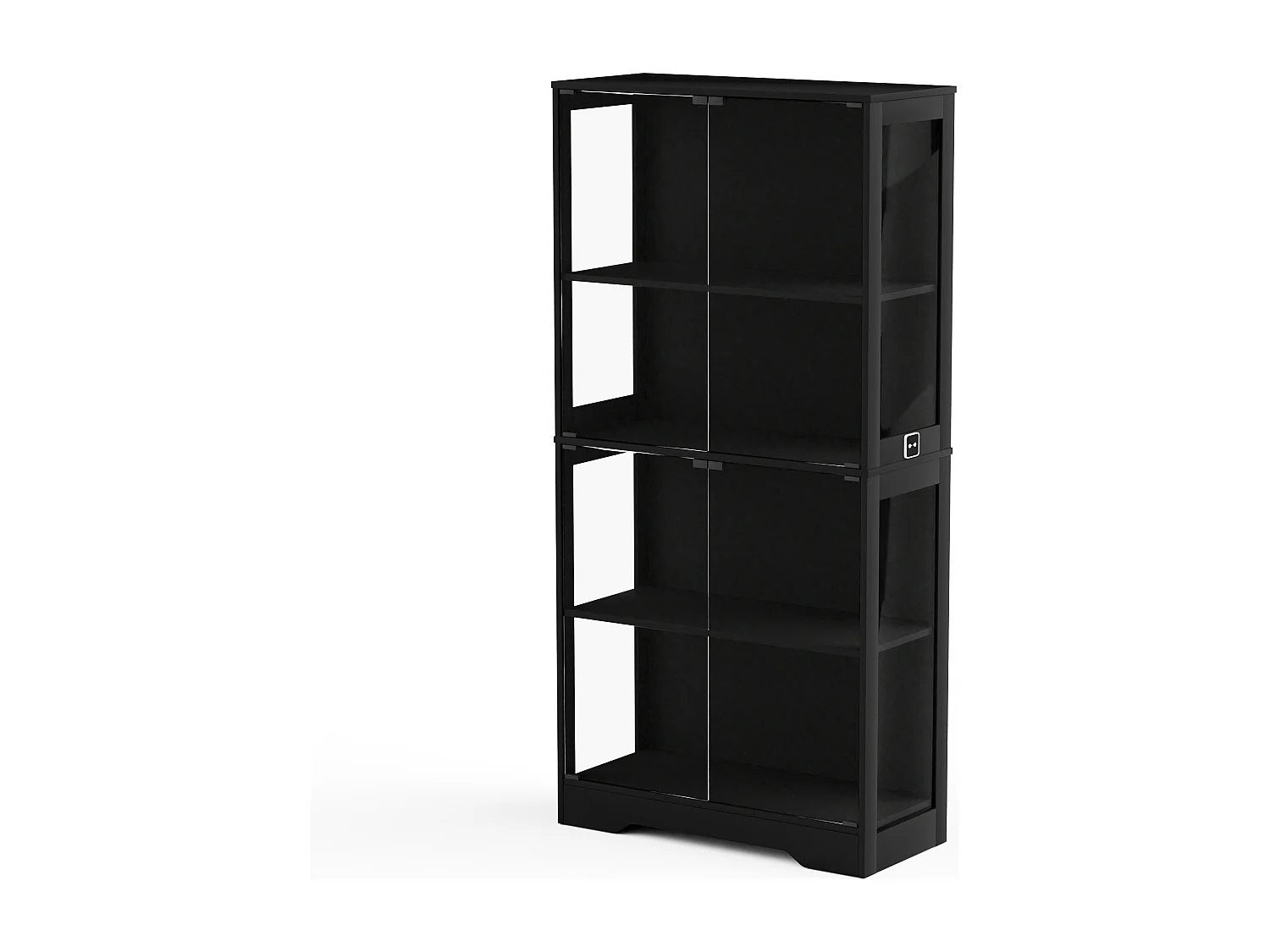 Vitrinekast met 4 glazen deuren, LED-verlichting en slimme sensoren, zwart, MDF