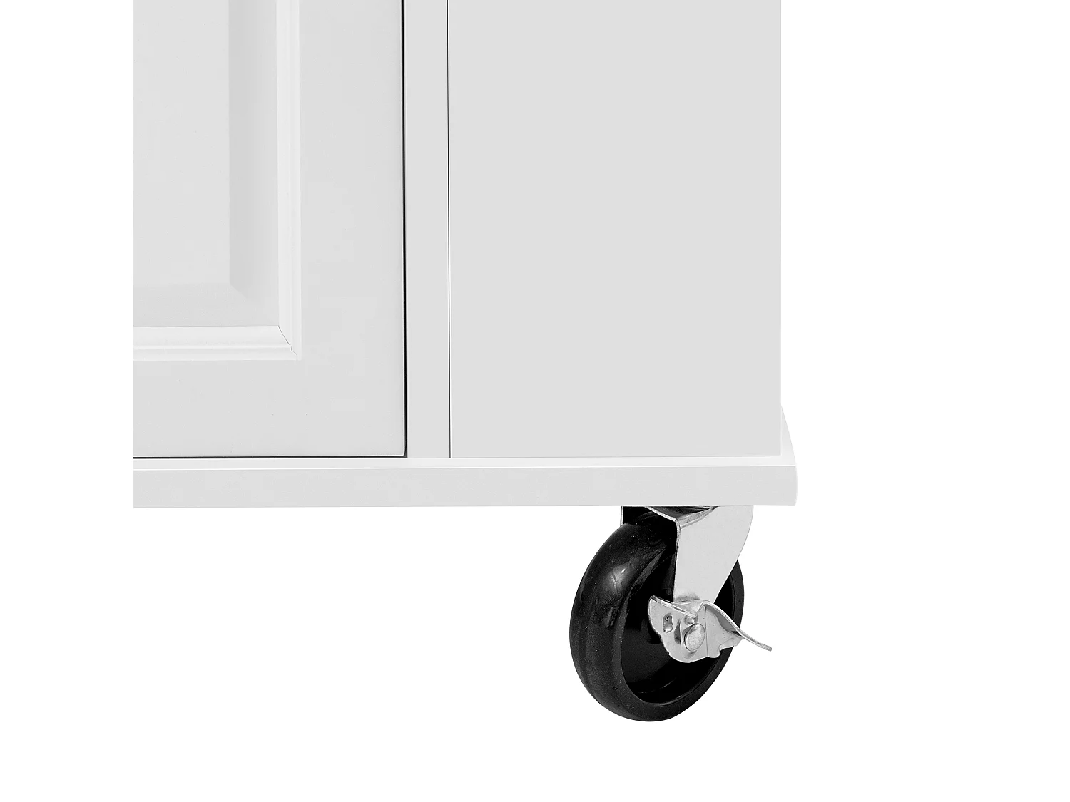 Îlot central de cuisine sur roulettes, avec poubelle, 2 tiroirs, porte et prise - Bois blanc