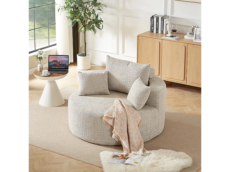 Fauteuil met lendensteun en hoofdsteun, kaki chenille stof