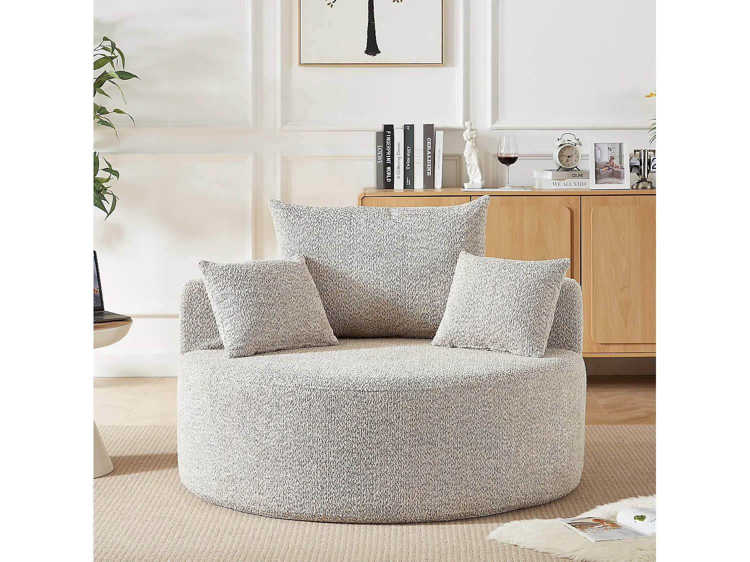 Fauteuil met lendensteun en hoofdsteun, kaki chenille stof