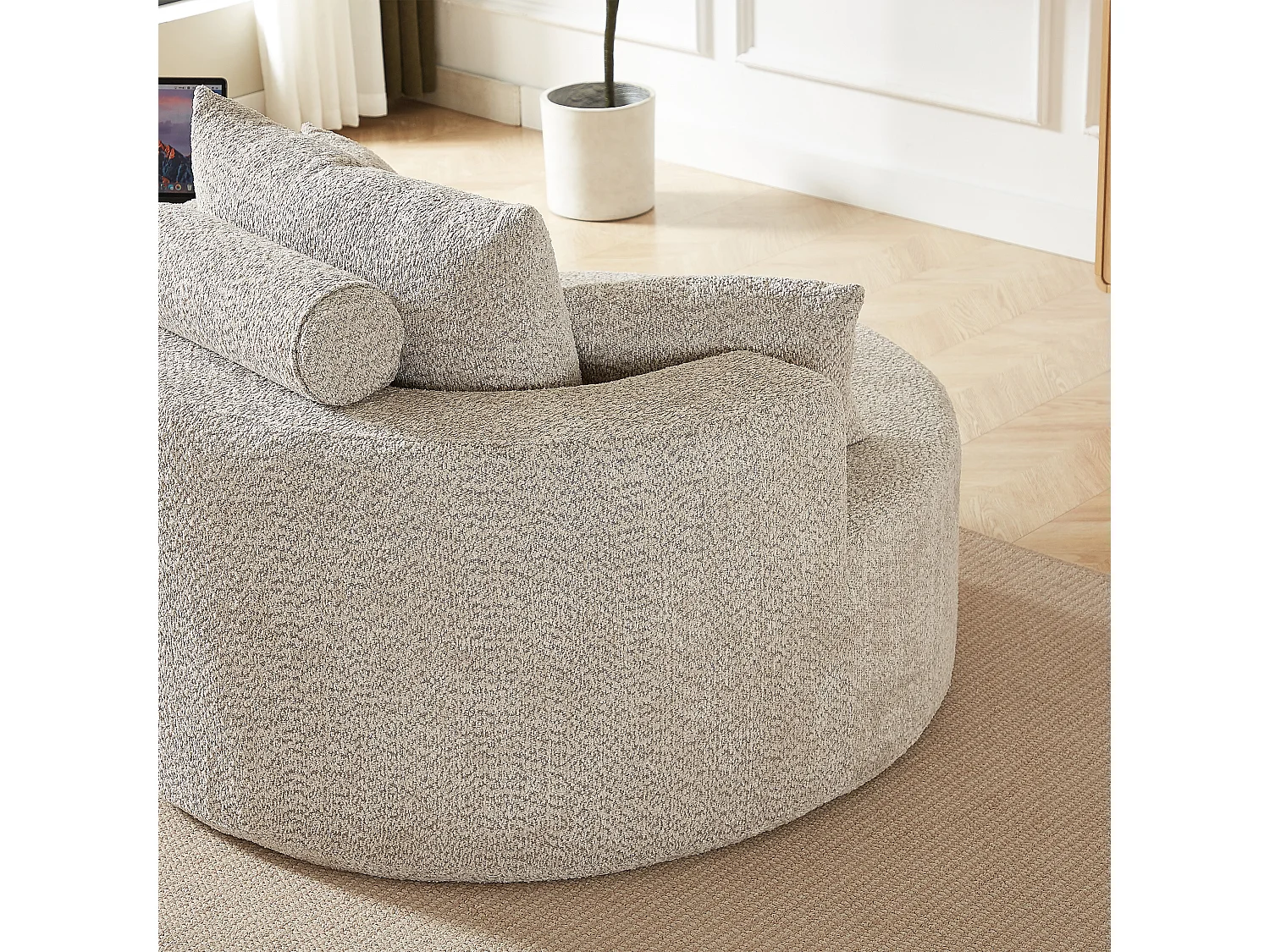 Fauteuil met lendensteun en hoofdsteun, kaki chenille stof