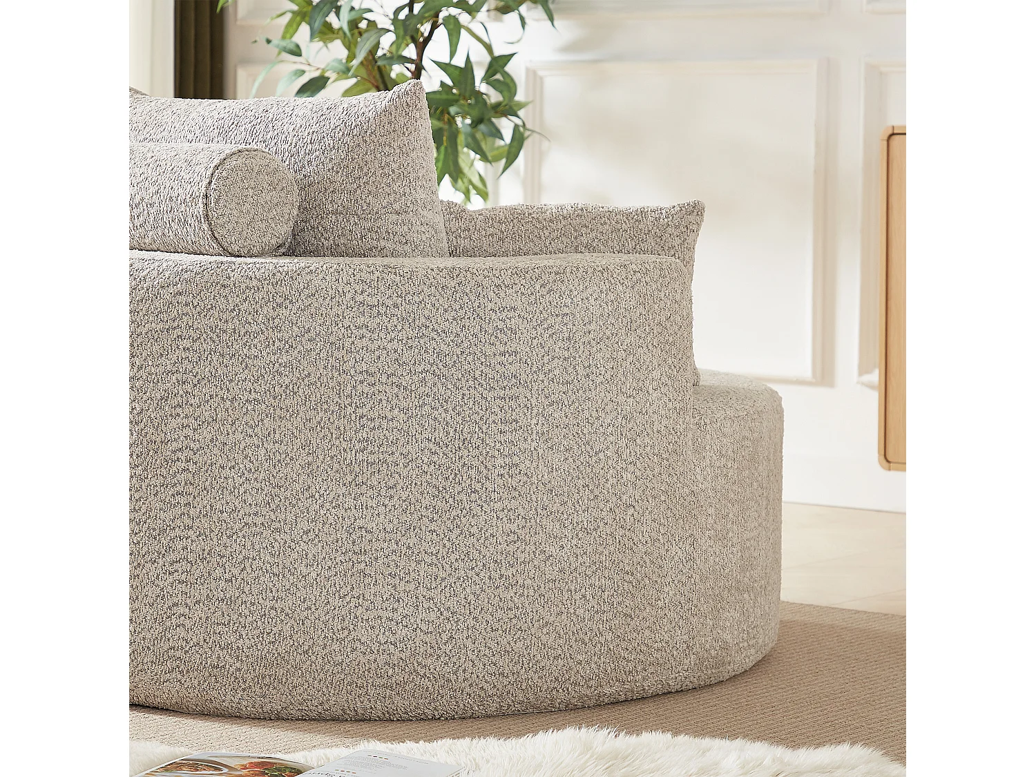 Fauteuil met lendensteun en hoofdsteun, kaki chenille stof
