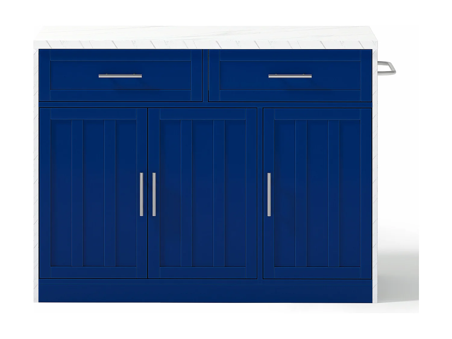 Îlot central de cuisine avec 3 portes ,2 tiroir et USB - Effet marbre blanc - Bleu