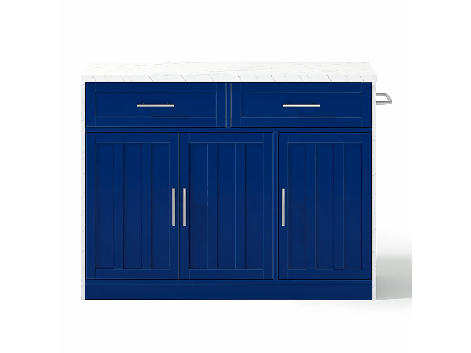 Îlot central de cuisine avec 3 portes ,2 tiroir et USB - Effet marbre blanc - Bleu