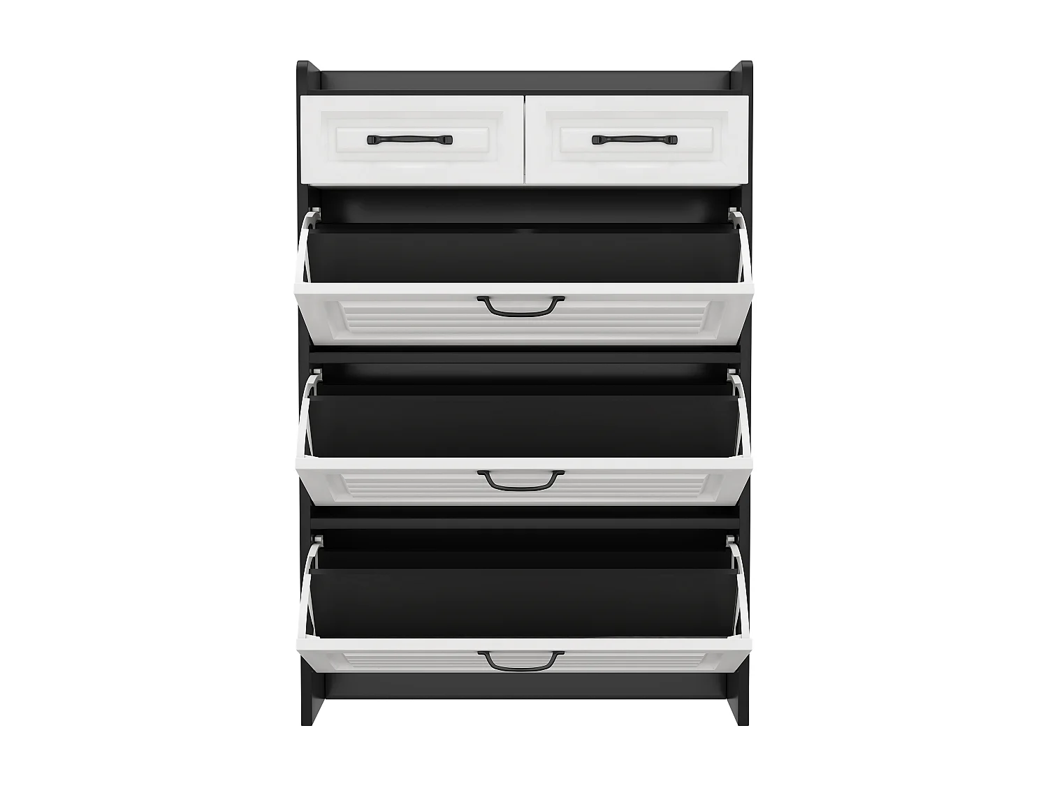 Meuble à chaussures avec 2 tiroirs et 3 portes - Poignées noir- Blanc+ noir