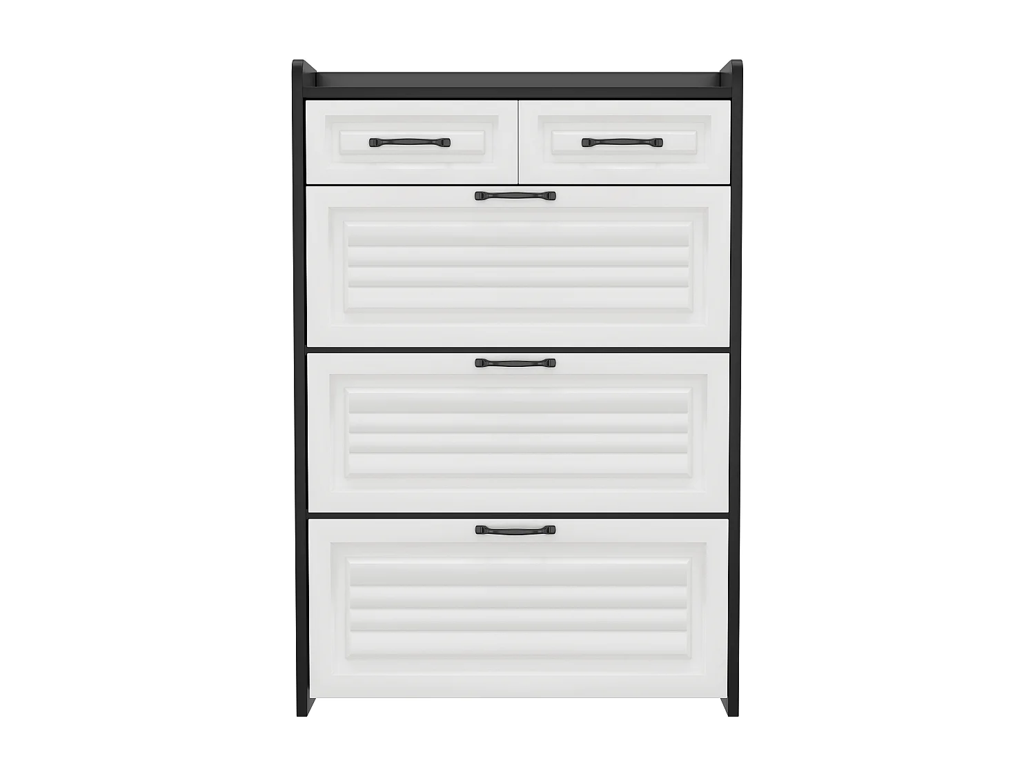 Meuble à chaussures avec 2 tiroirs et 3 portes - Poignées noir- Blanc+ noir