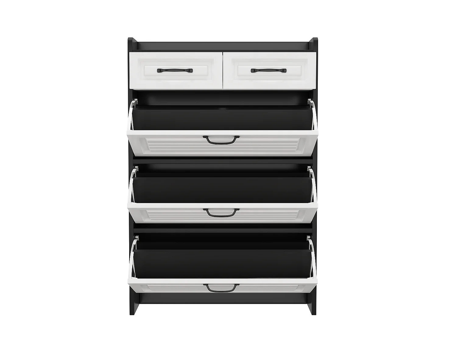 Meuble à chaussures avec 2 tiroirs et 3 portes - Poignées noir- Blanc+ noir