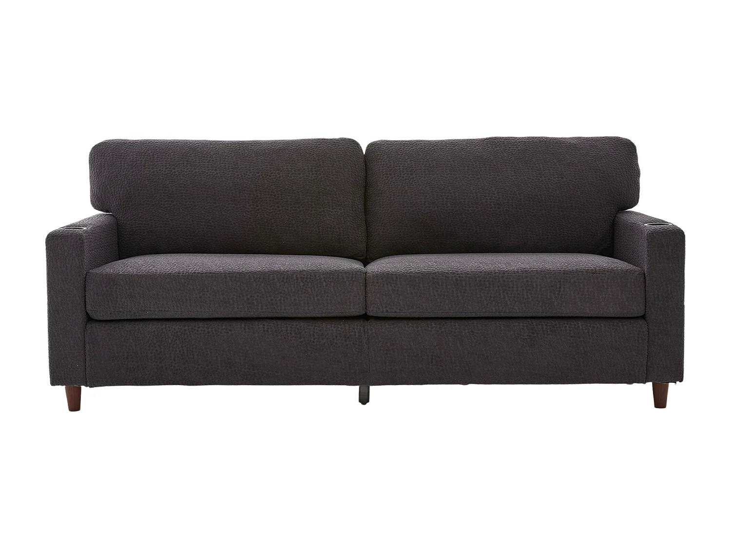 Canapé 2 places avec port USB-C, LED et poches latérales - Tissu chenille - Gris foncé