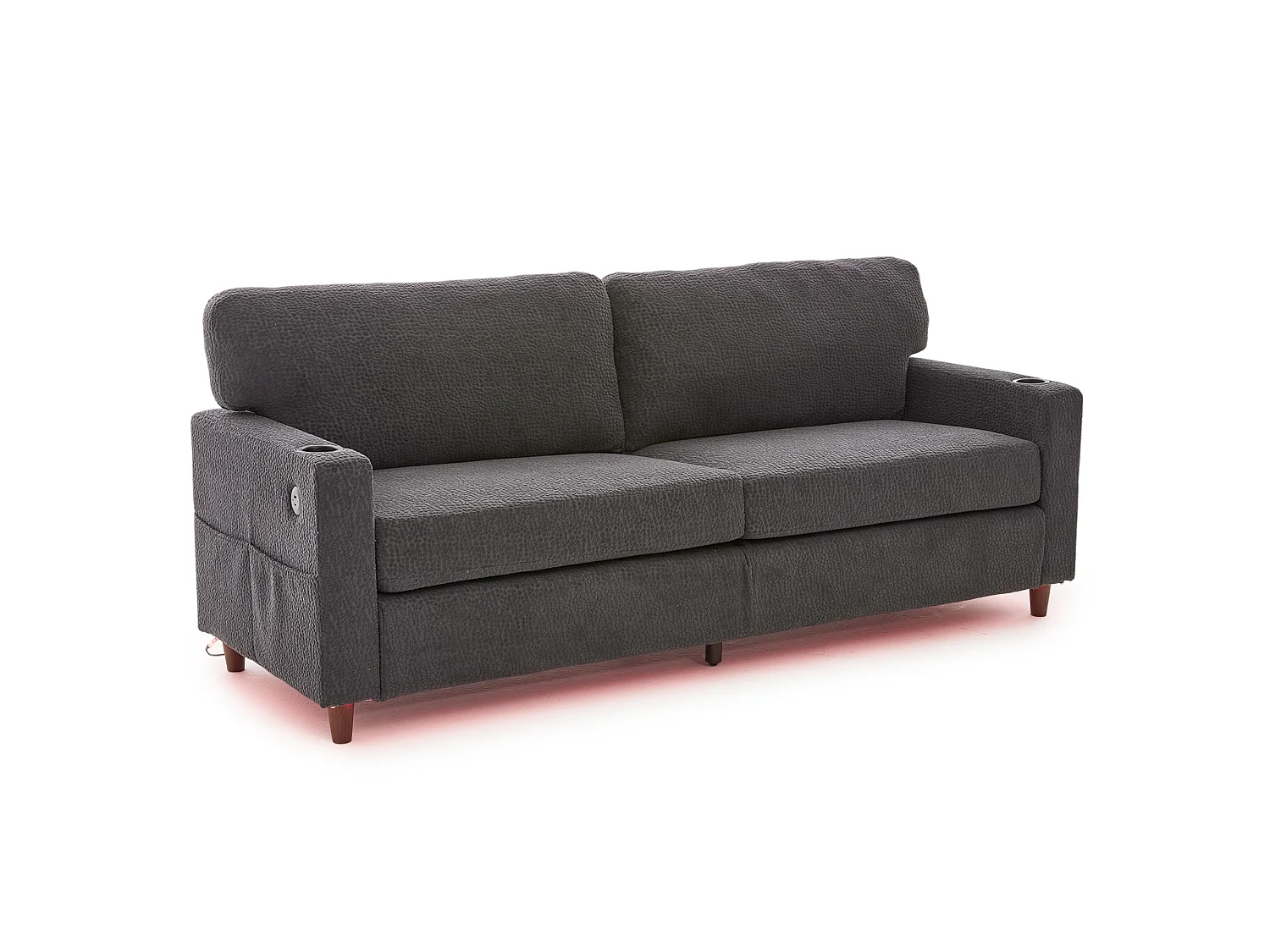 Canapé 2 places avec port USB-C, LED et poches latérales - Tissu chenille - Gris foncé