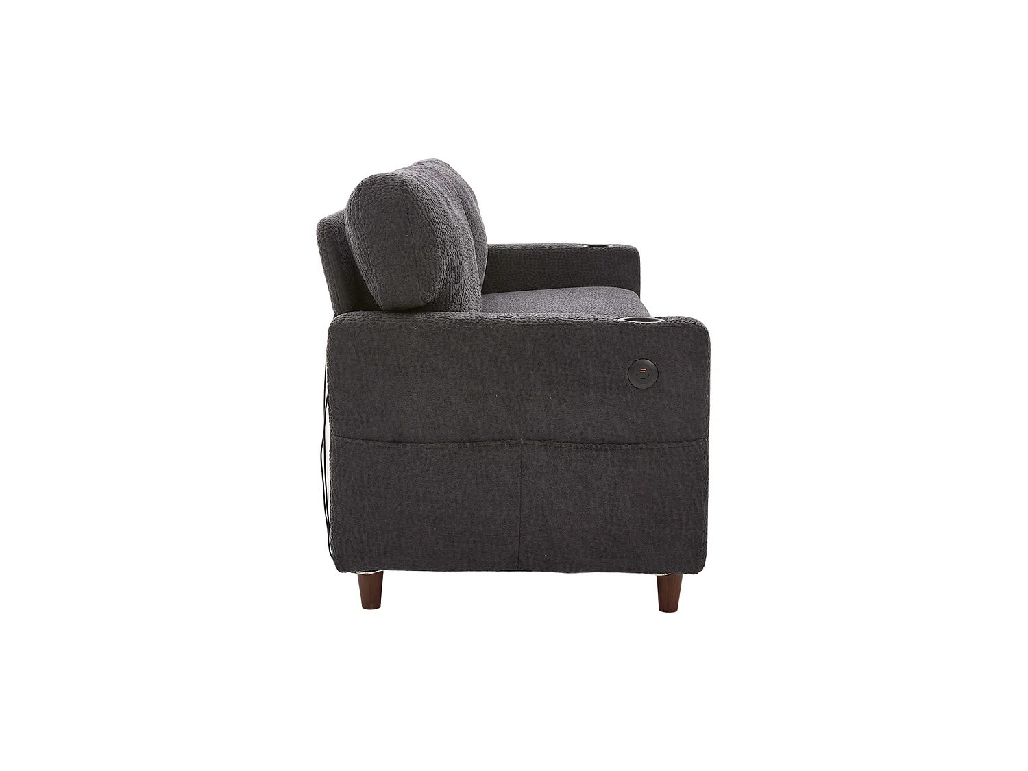 Canapé 2 places avec port USB-C, LED et poches latérales - Tissu chenille - Gris foncé