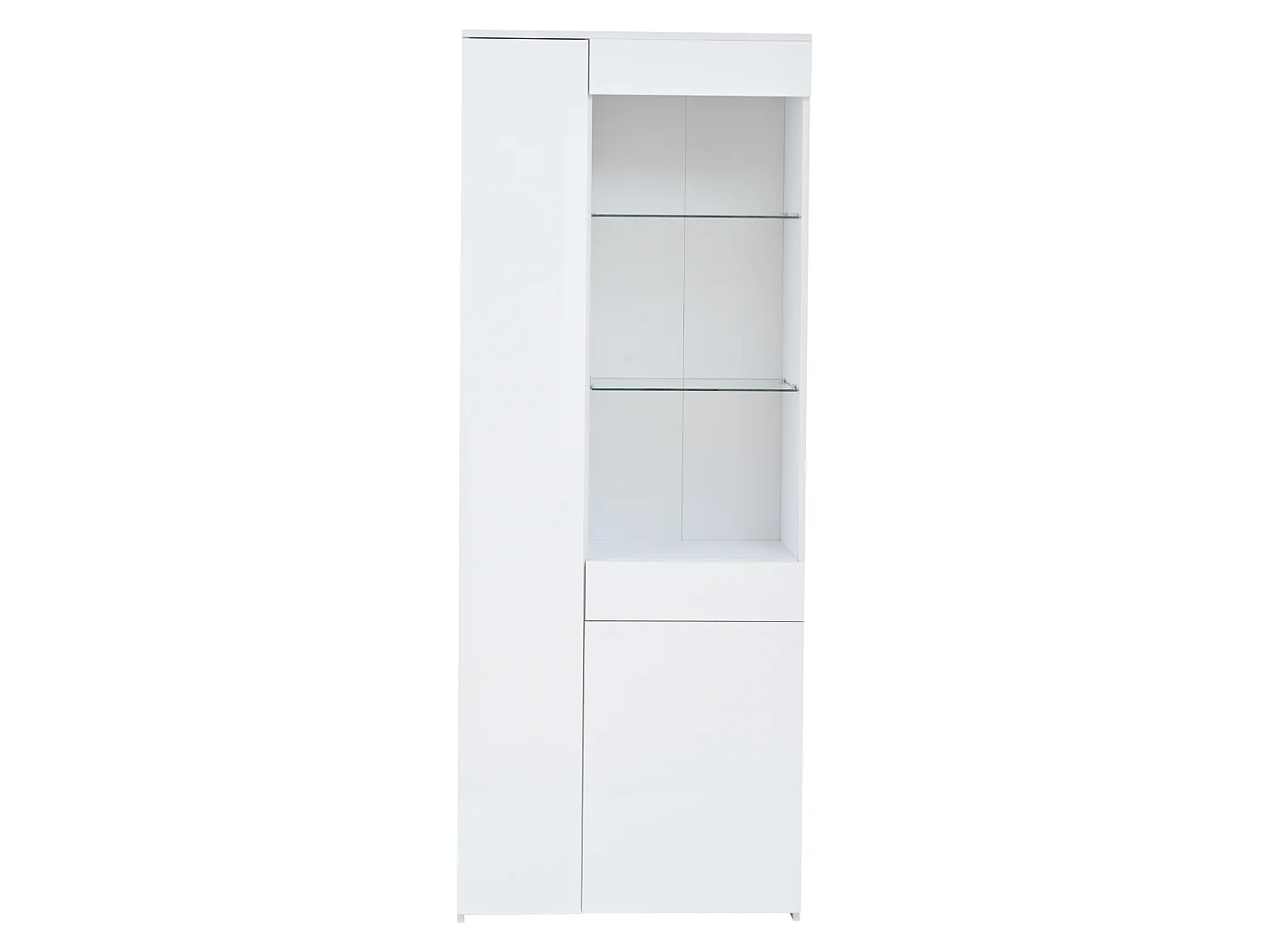 Vitrine avec éclairage LED, tiroir et 2 portes - finition brillante -Blanc