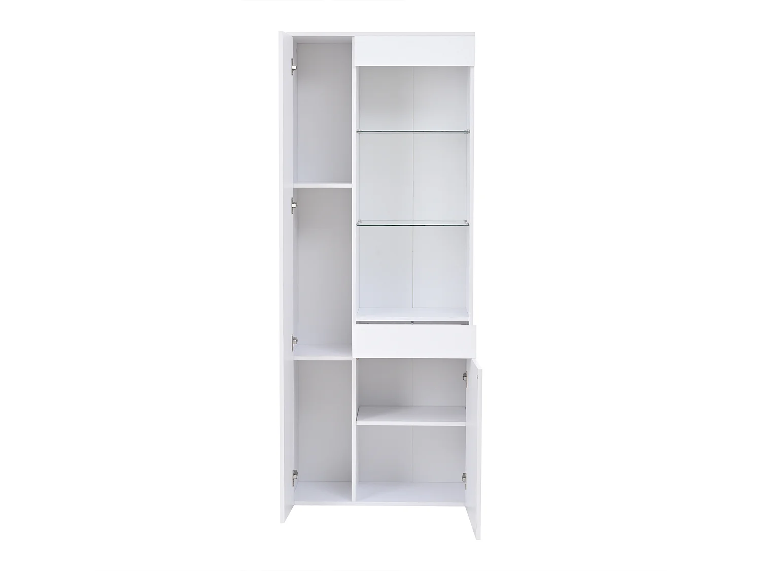 Vitrine avec éclairage LED, tiroir et 2 portes - finition brillante -Blanc