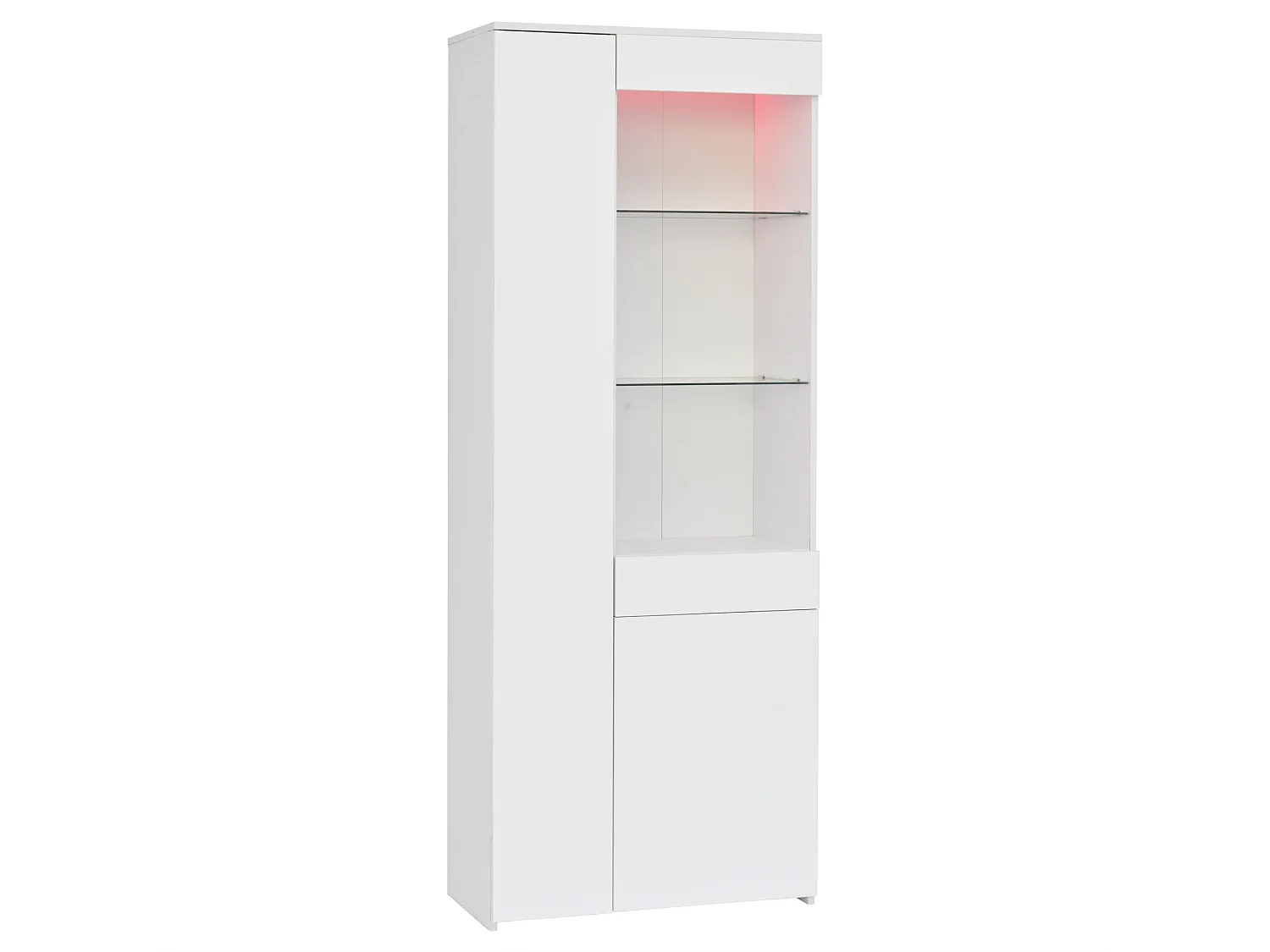 Vitrine avec éclairage LED, tiroir et 2 portes - finition brillante -Blanc