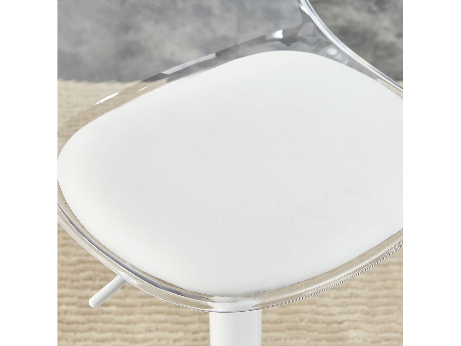 Lot de 2 tabourets de bar avec dossiers transparents - Hauteur réglable - Pieds en métal blanc