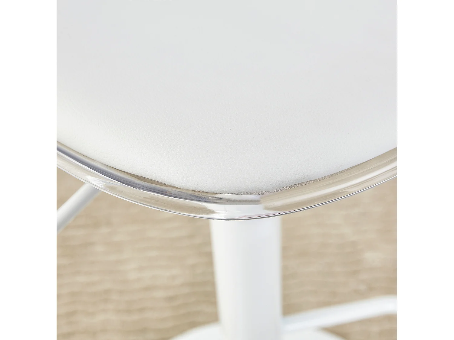 Lot de 2 tabourets de bar avec dossiers transparents - Hauteur réglable - Pieds en métal blanc