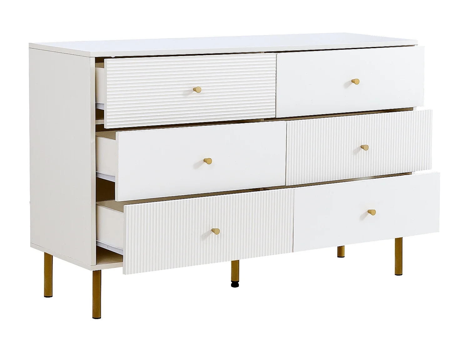 Commode avec 6 tiroirs , pieds en métal doré - MDF blanc