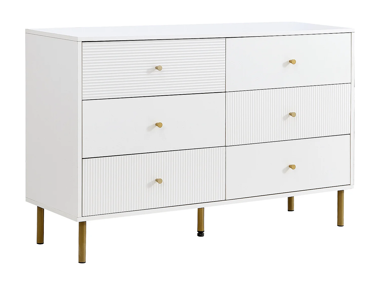 Commode avec 6 tiroirs , pieds en métal doré - MDF blanc