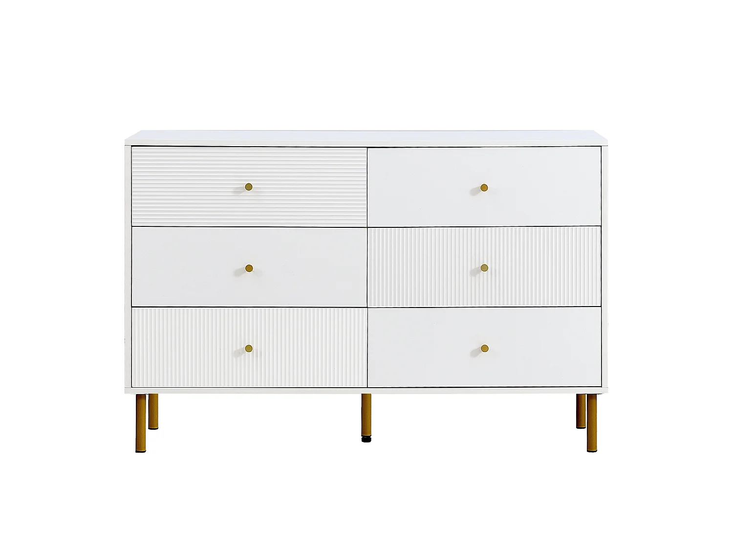 Commode avec 6 tiroirs , pieds en métal doré - MDF blanc
