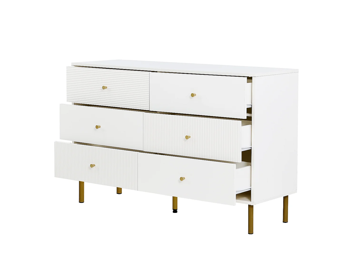 Commode avec 6 tiroirs , pieds en métal doré - MDF blanc