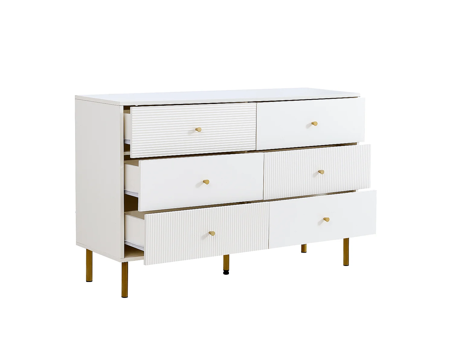 Commode avec 6 tiroirs , pieds en métal doré - MDF blanc