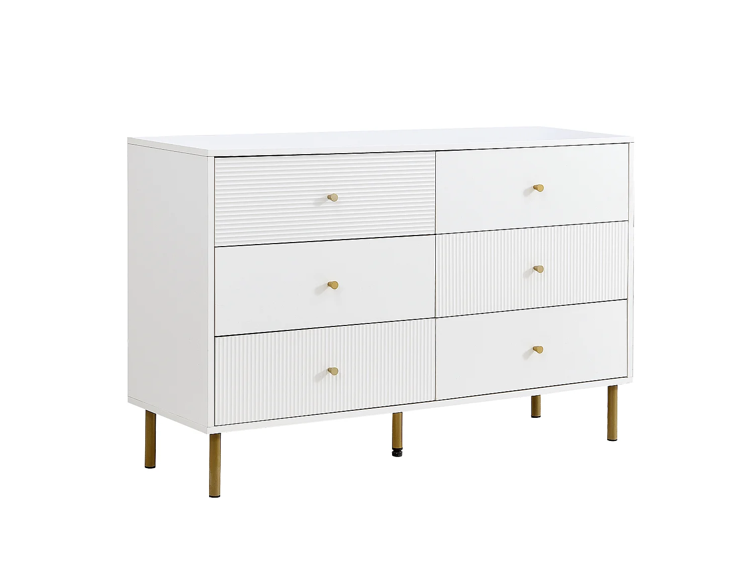 Commode avec 6 tiroirs , pieds en métal doré - MDF blanc