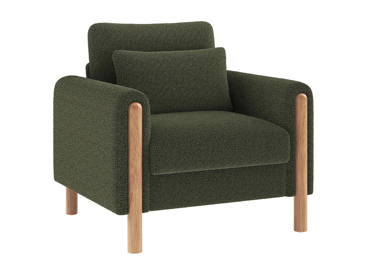 Fauteuil avec soutien lombaire, structure en bois, tissu Teddy, vert
