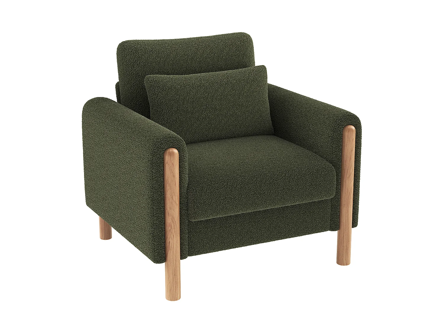 Fauteuil avec soutien lombaire, structure en bois, tissu Teddy, vert