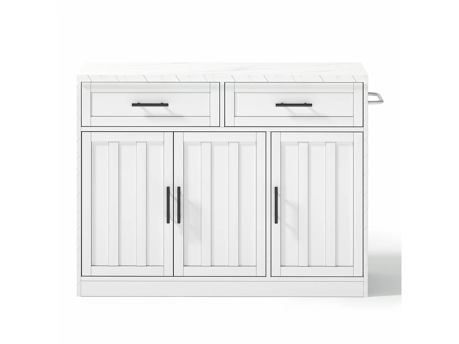 Îlot central de cuisine avec 3 portes ,2 tiroir et USB - Effet marbre blanc