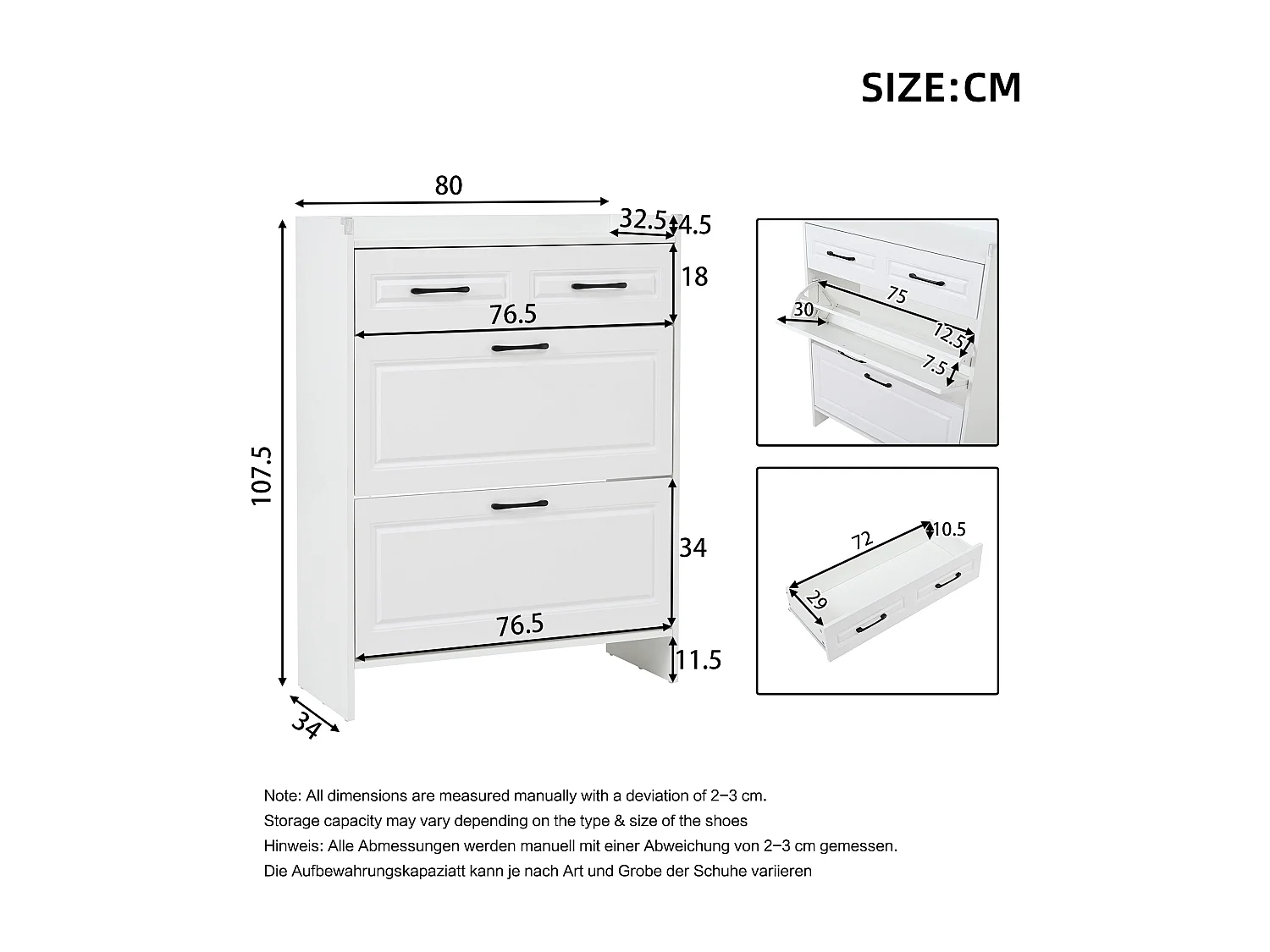 Set di 2 scarpiere - 2 ante a ribalta e cassetto - MDF bianco