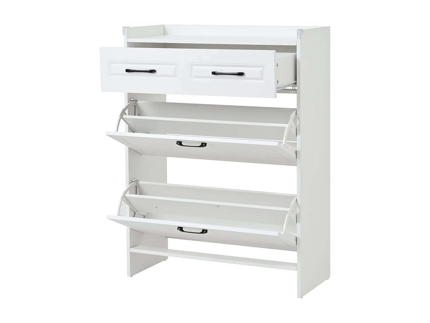 Set di 2 scarpiere - 2 ante a ribalta e cassetto - MDF bianco