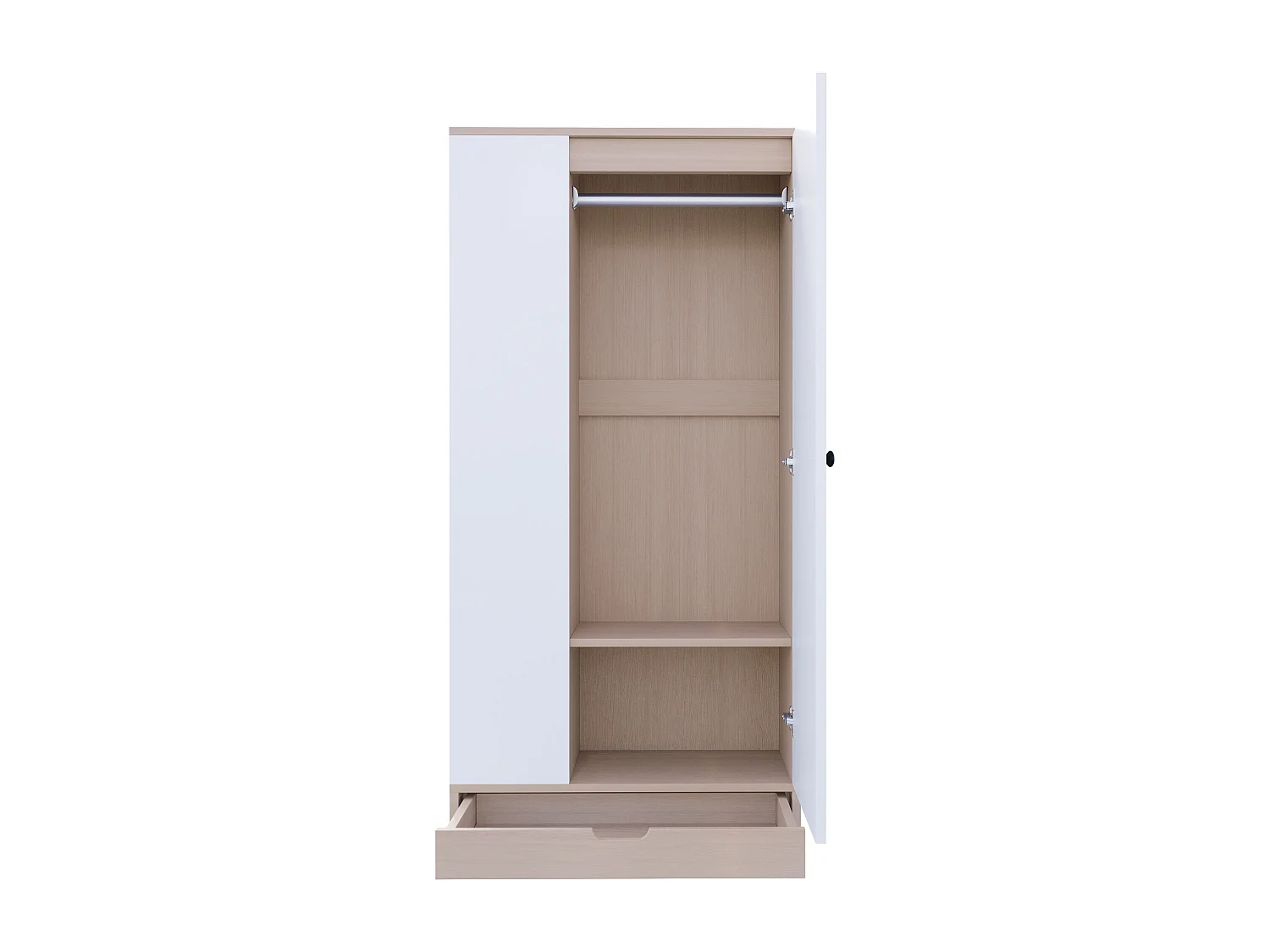 Armoire avec tiroir , porte et 3 étagère -Blanc et bois 70 x 40 x 170 cm