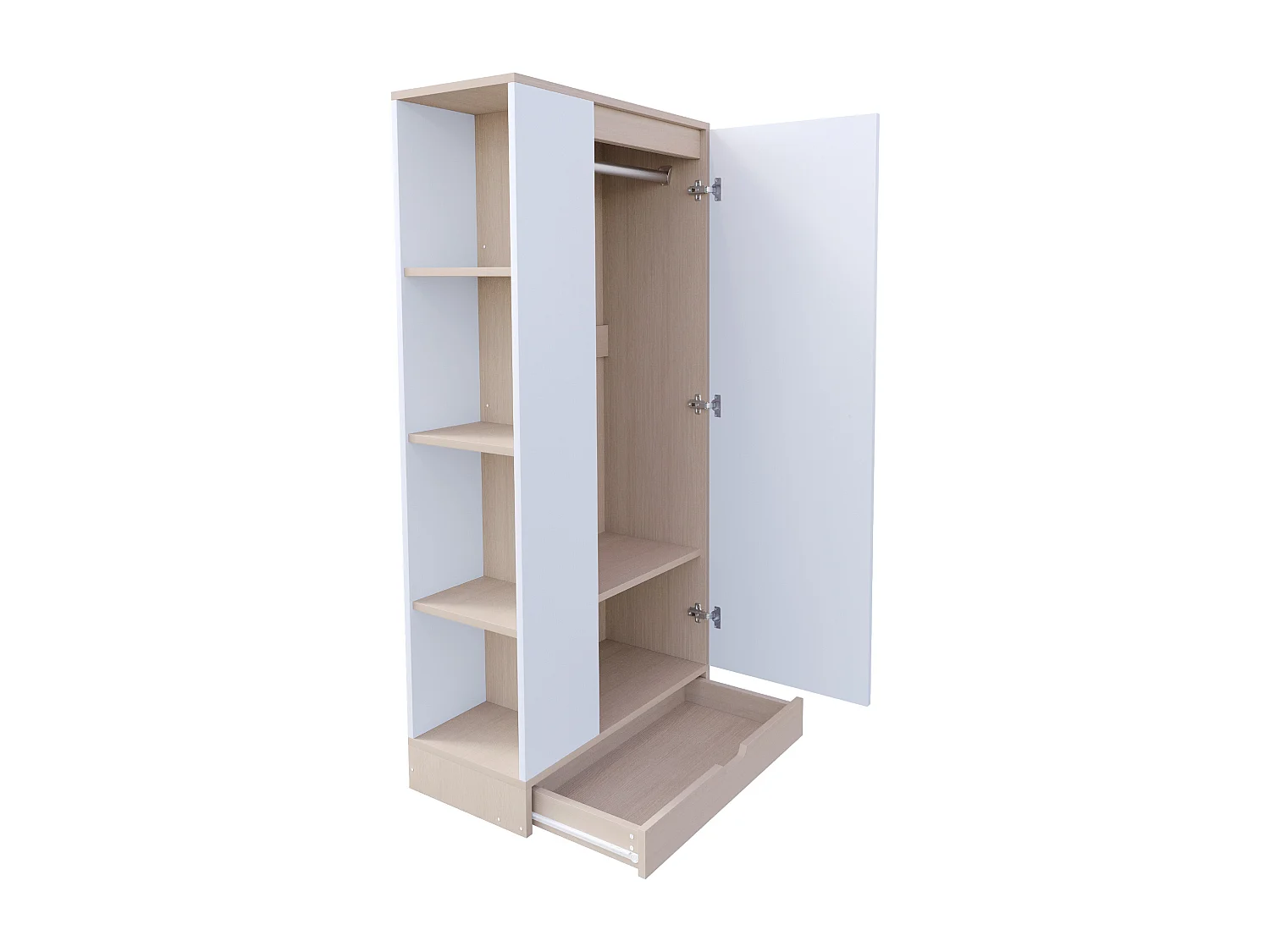 Armoire avec tiroir , porte et 3 étagère -Blanc et bois 70 x 40 x 170 cm