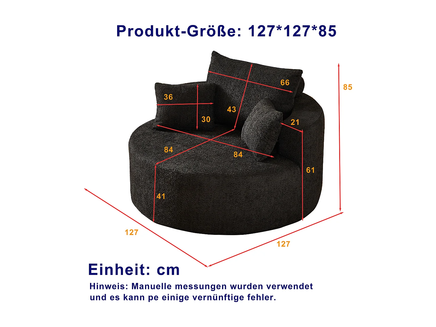 Fauteuil avec soutien lombaire et appui-tête, tissu chenille noire