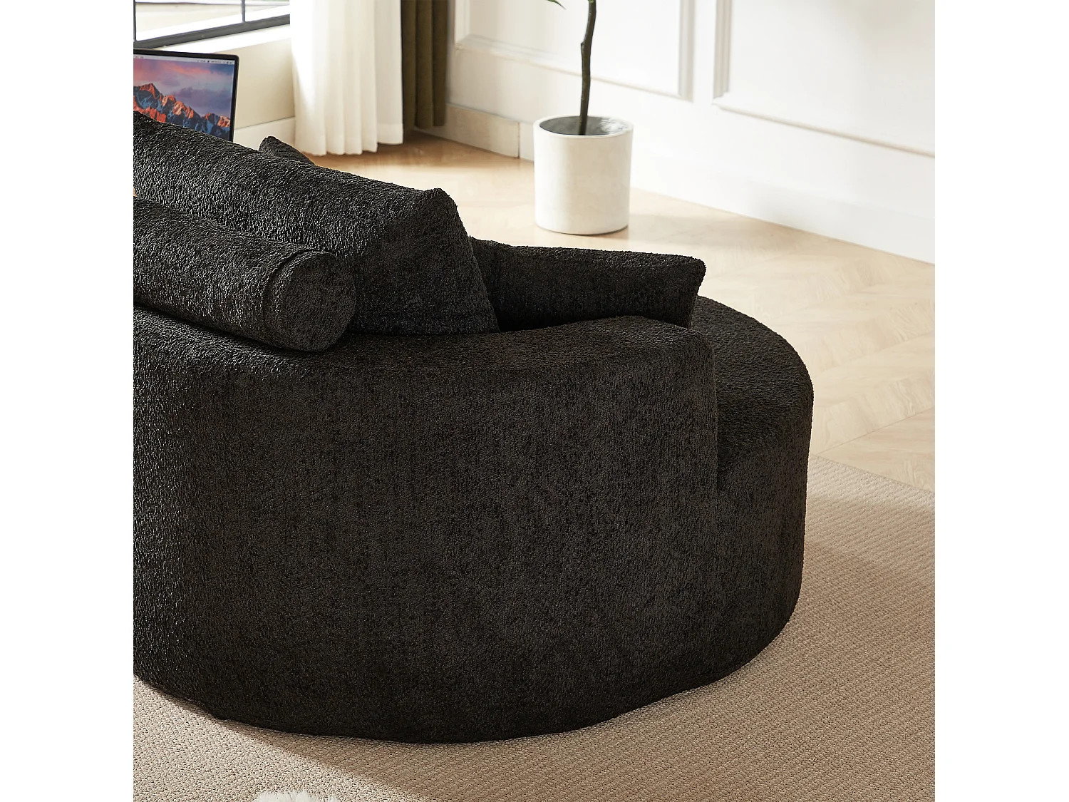 Fauteuil avec soutien lombaire et appui-tête, tissu chenille noire