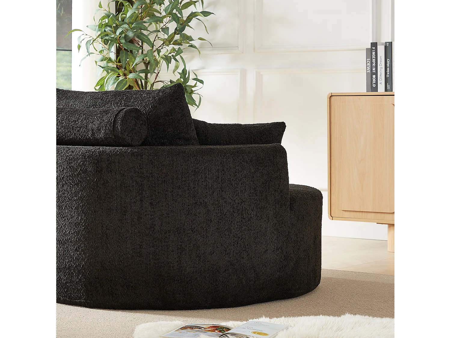 Fauteuil avec soutien lombaire et appui-tête, tissu chenille noire