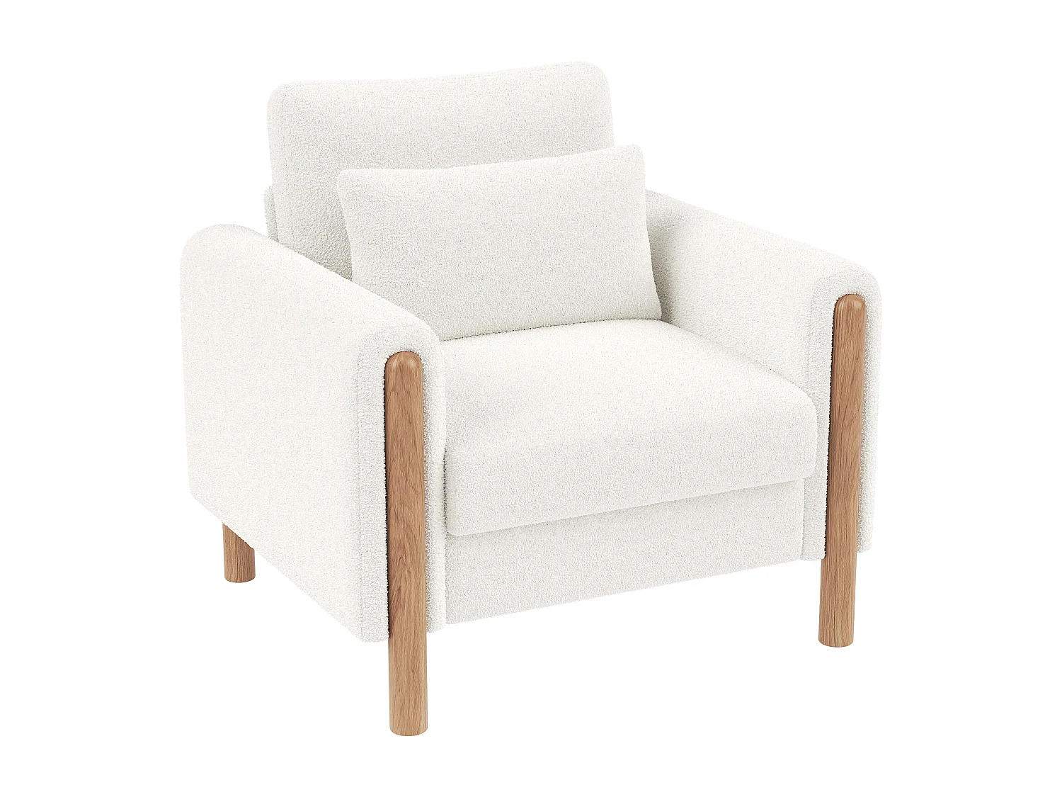 Fauteuil avec soutien lombaire, structure en bois, tissu Teddy, blanc