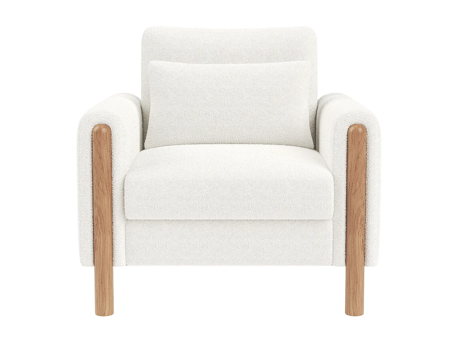 Fauteuil avec soutien lombaire, structure en bois, tissu Teddy, blanc