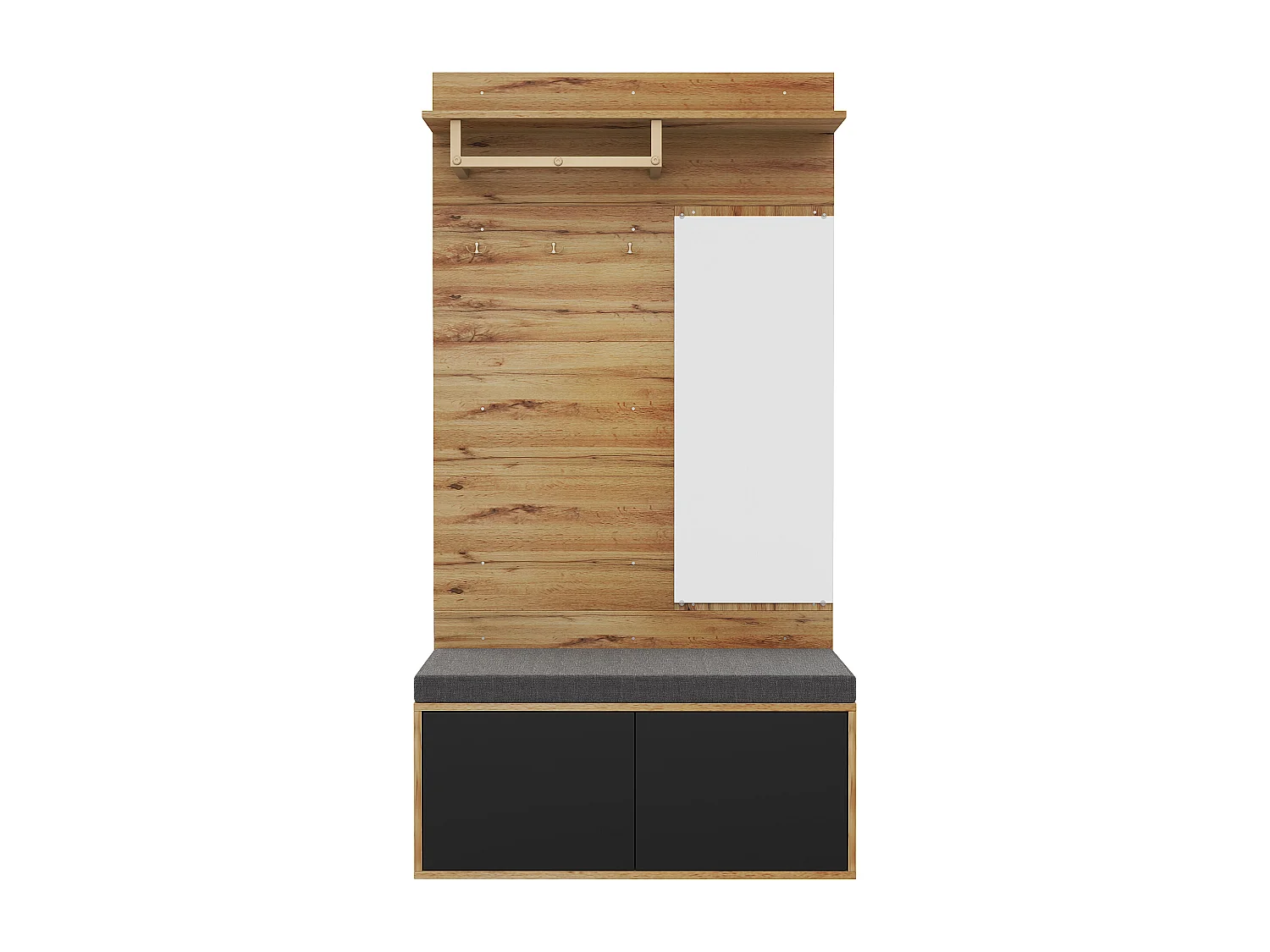 Kledingkast met spiegel, 2 deuren en kussens - PB hout - Naturel en zwart