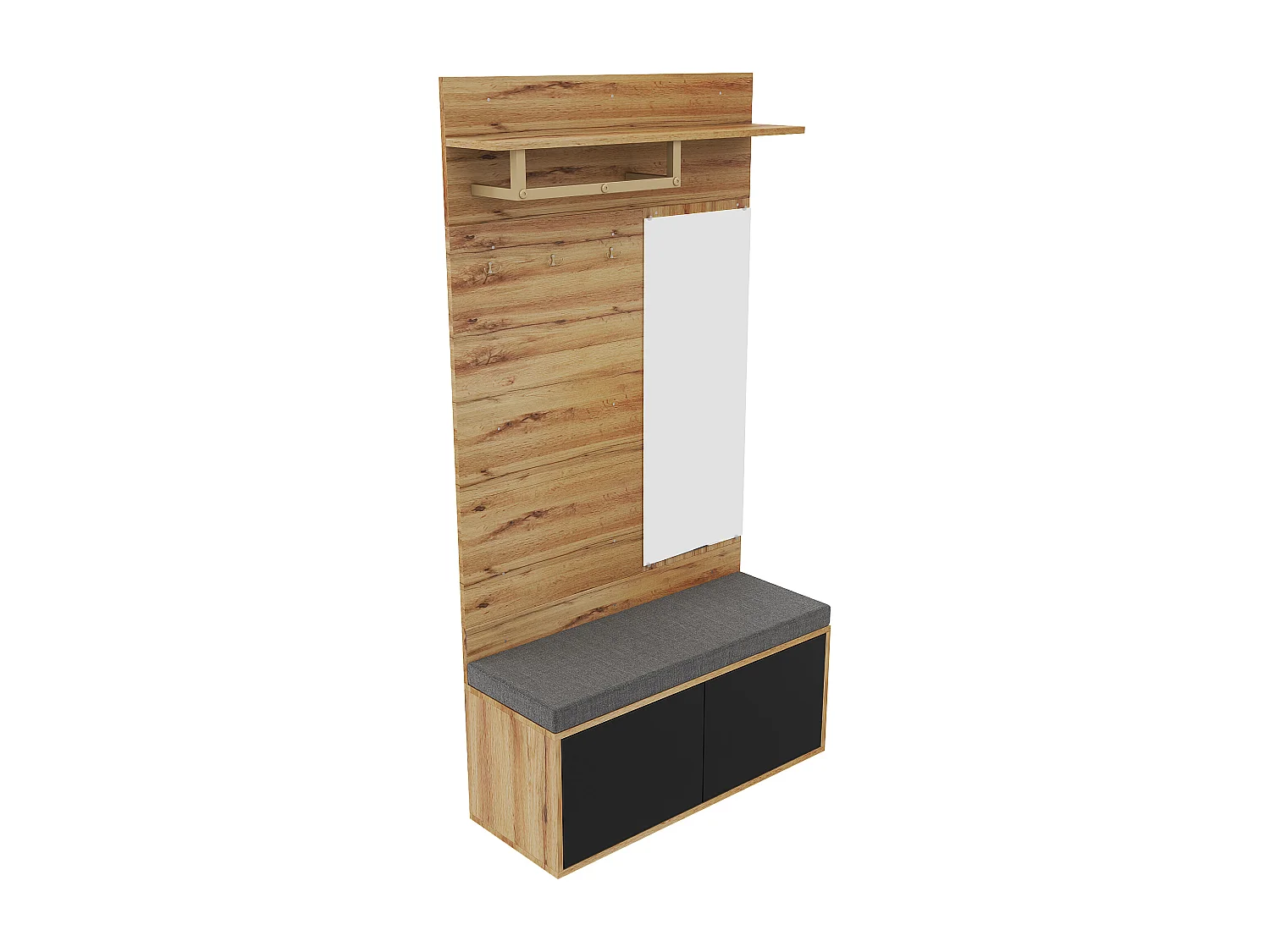 Kledingkast met spiegel, 2 deuren en kussens - PB hout - Naturel en zwart