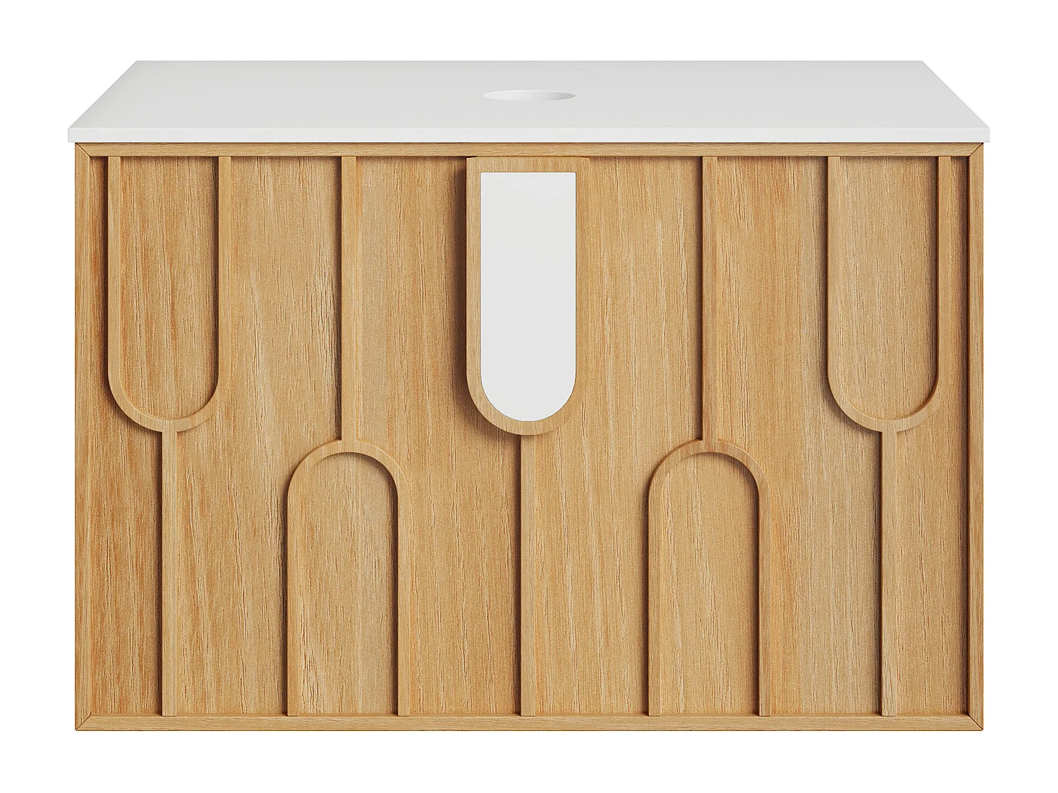 Meuble sous vasque suspendu texturé avec plan en pierre frittée - Naturel clair - L75 cm - MERKAN