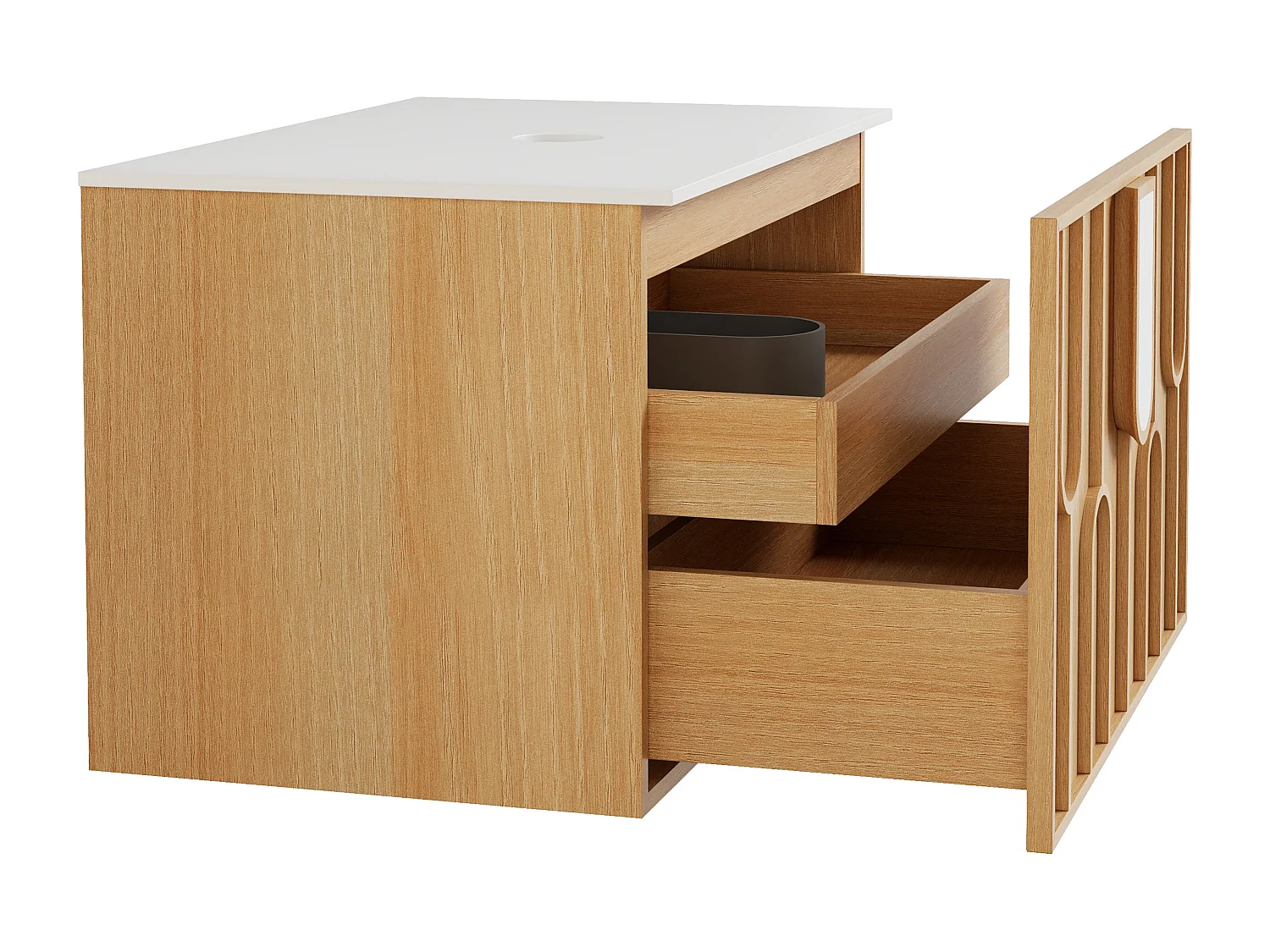 Meuble sous vasque suspendu texturé avec plan en pierre frittée - Naturel clair - L75 cm - MERKAN