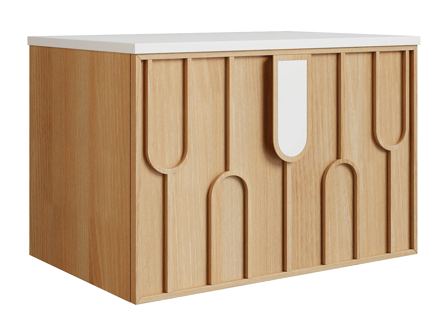 Meuble sous vasque suspendu texturé avec plan en pierre frittée - Naturel clair - L75 cm - MERKAN