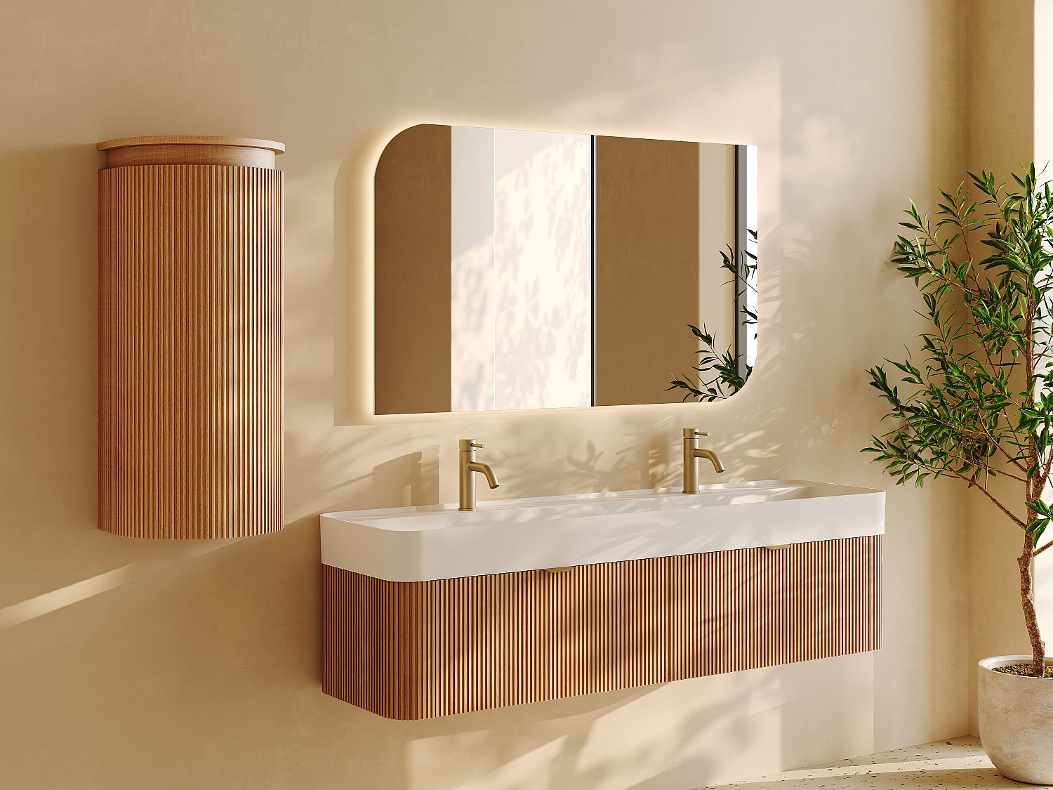 Vente-unique Hängende Runde Badezimmersäule Aus Massivholz - Naturhell - H84 Cm - Bulmas