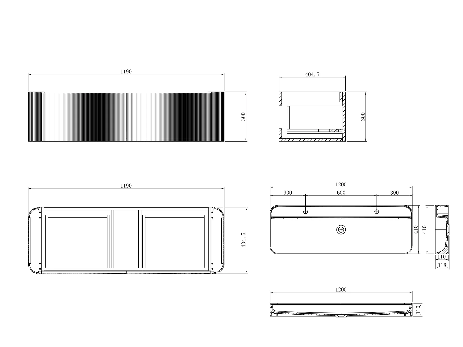 Meuble de salle de bain suspendu strié en bois de frêne avec double vasque à encastrer en résine blanc mat - Naturel clair - 120 cm - BULMAS