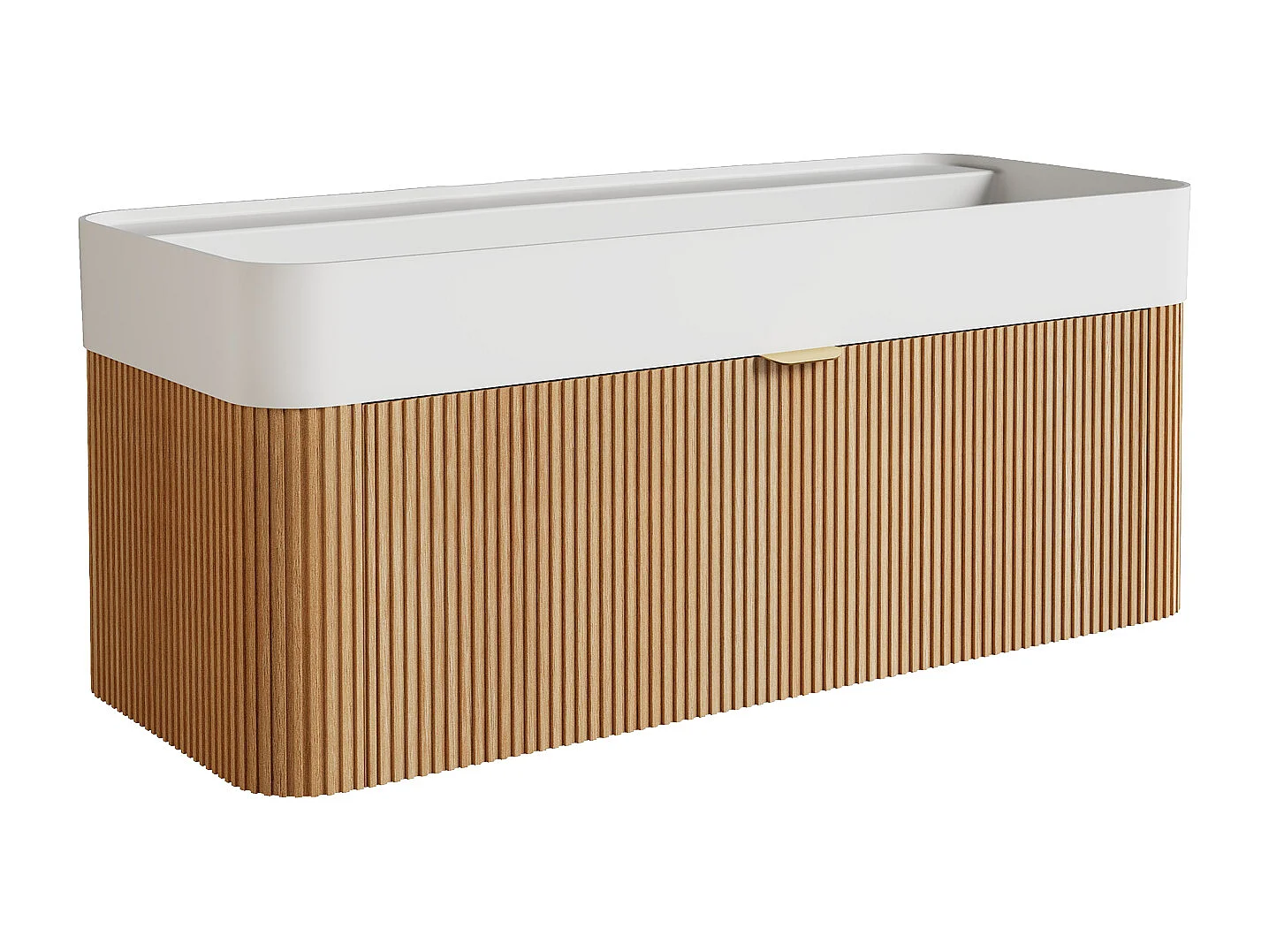 Móvel de casa de banho suspenso em madeira de freixo estriada com  lavatório duplo para encastrar em resina branco mate - Natural claro - 100 cm - BULMAS