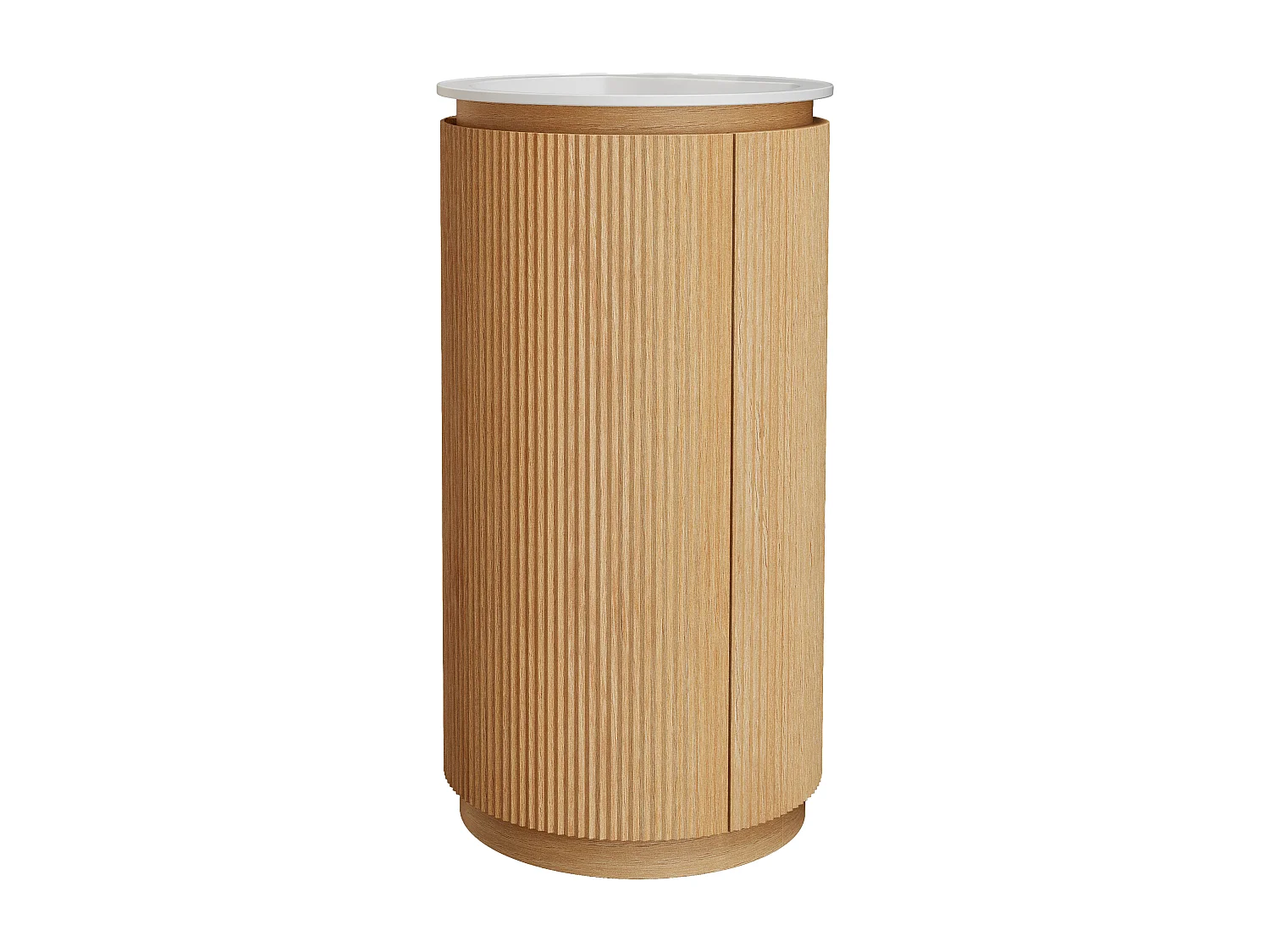 Meuble lave main strié rond à poser en bois de frêne avec vasque en résine blanc mat - Naturel clair - 45 x 45 x 85 cm - NEFIS