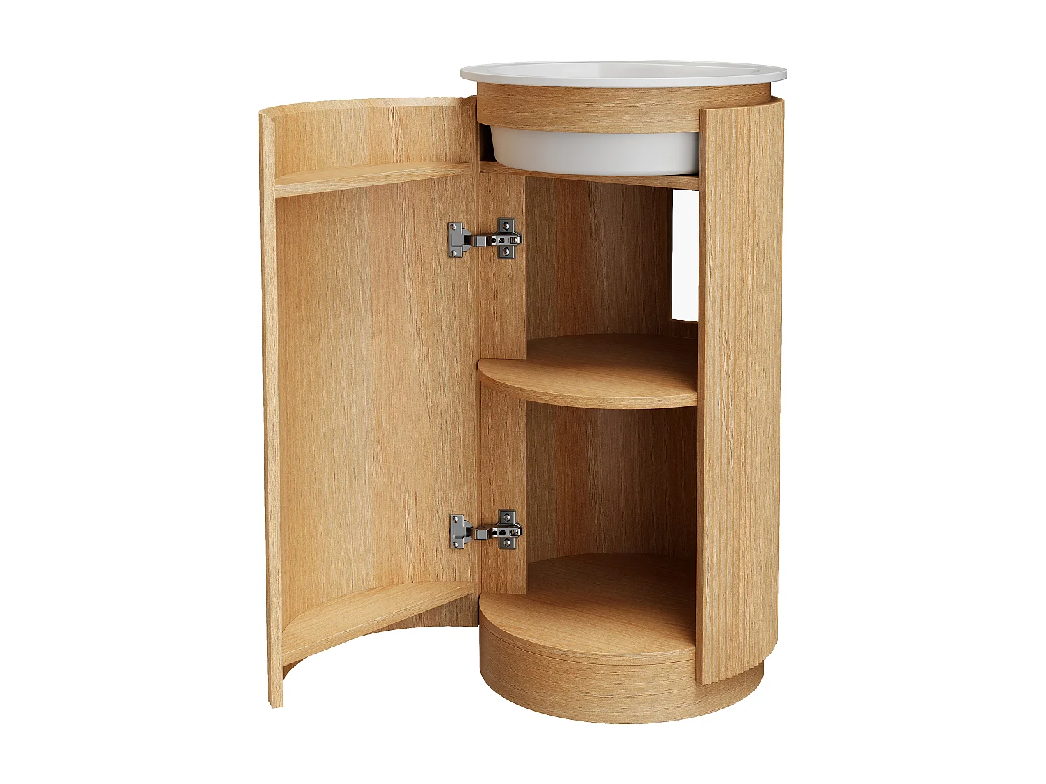 Meuble lave main strié rond à poser en bois de frêne avec vasque en résine blanc mat - Naturel clair - 45 x 45 x 85 cm - NEFIS